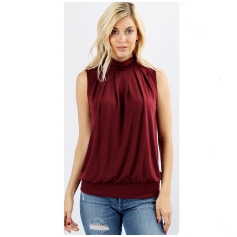 High Neck Pleated Top